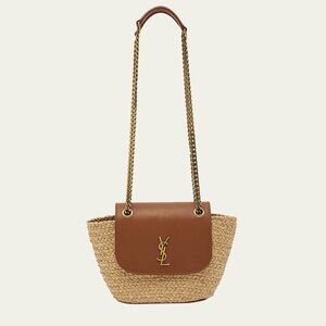 Saint Laurent Panier Mini YSL Flap Crossbody Basket Bag in Raffia